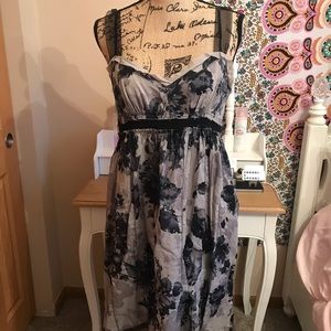 Black grey flower fringe stresses dress